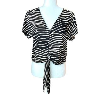H&M Women’s short sleeve zebra print tie front blouse - Sz 4